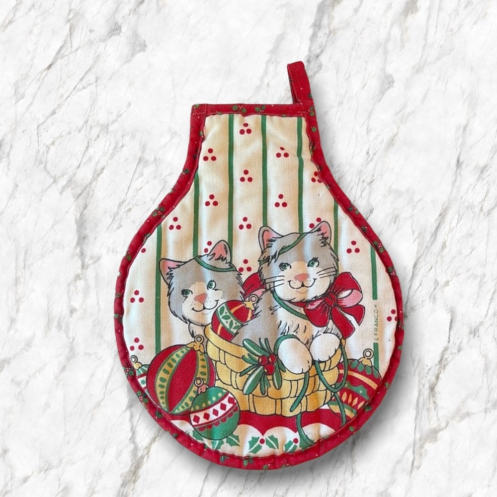 Vintage Franco Cute Cats & Christmas Pot Holder